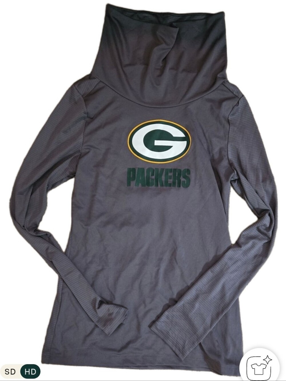 Green Bay Packers Gray Long Sleeve Cowl Neck Tee